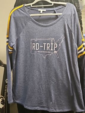 Maurices Navy Blue Long-Sleeve Tee with Yellow Stripe Detail